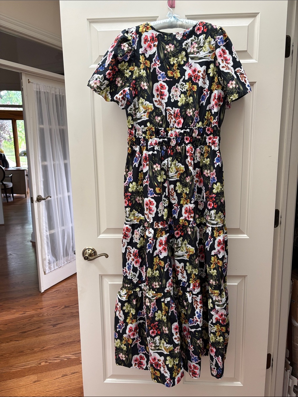Anthropologie The Somerset Maxi Dress Short Sleeve Black Floral Smocked Waist XL - Picture 4 of 11